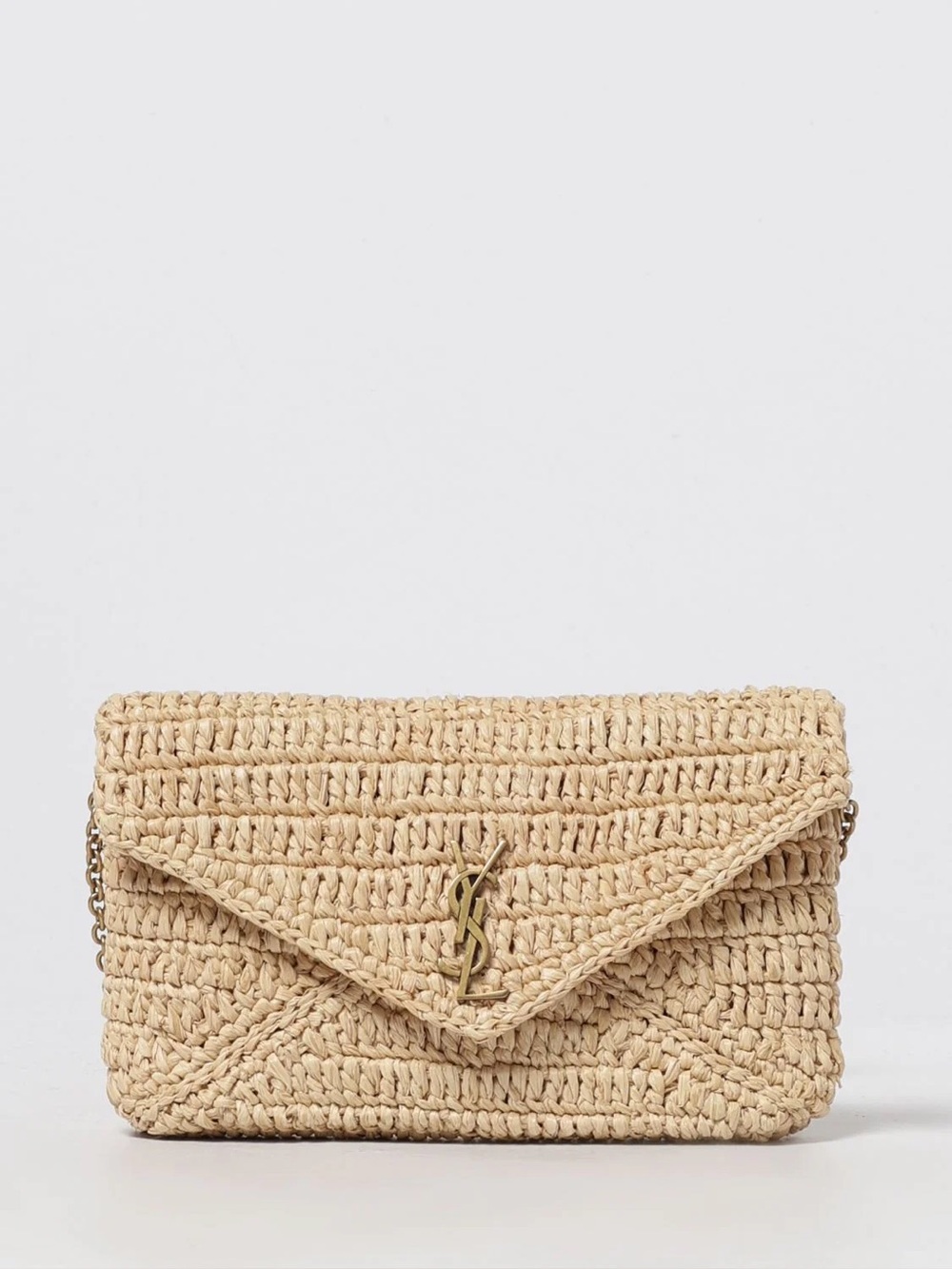 New Saint Laurent Cassandre Raffia Chain Pouch Bag